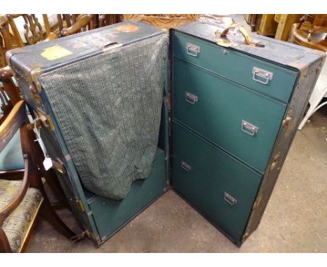 A 19th century steel-bound steamer trunk, with fitted interior, bears label for Stern Brothers New York 
