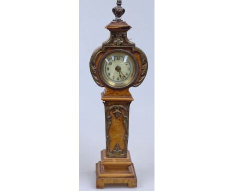 An ormolu-mounted satinwood-cased Antique miniature longcase clock, 11.5" 