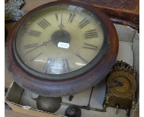 A 19th century Continental mahogany-cased dial wall clock, with postman's alarm movement, and convex glass front, diameter 11