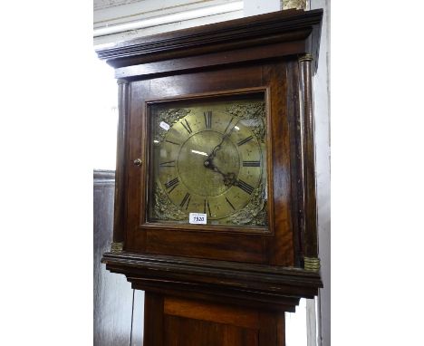 A 19th century 30-hour longcase clock, with an 11" square brass dial, in later mahogany case, height 201cm 