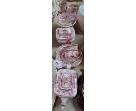 Victorian pink and white transfer printed child's tea service 