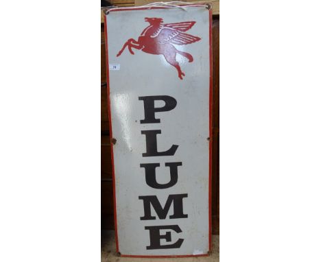 A Vintage enamel sign with Pegasus and inscribed plume, height 36" 