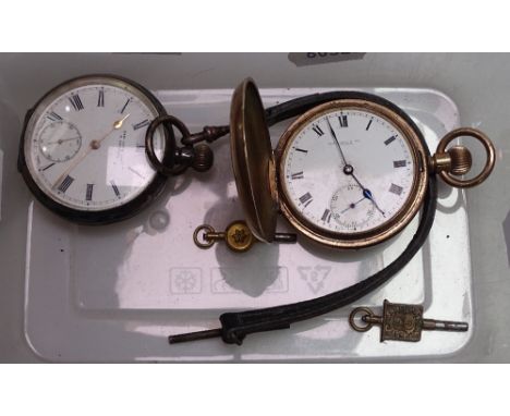 An engine turned silver-cased key-wind pocket watch by Sam Lyon Jnr Blackpool, and a gold plated full hunter pocket watch by 