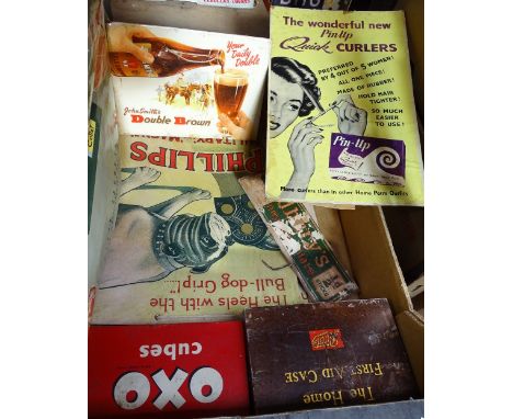 Printed advertising signs, Vintage posters and boxes 