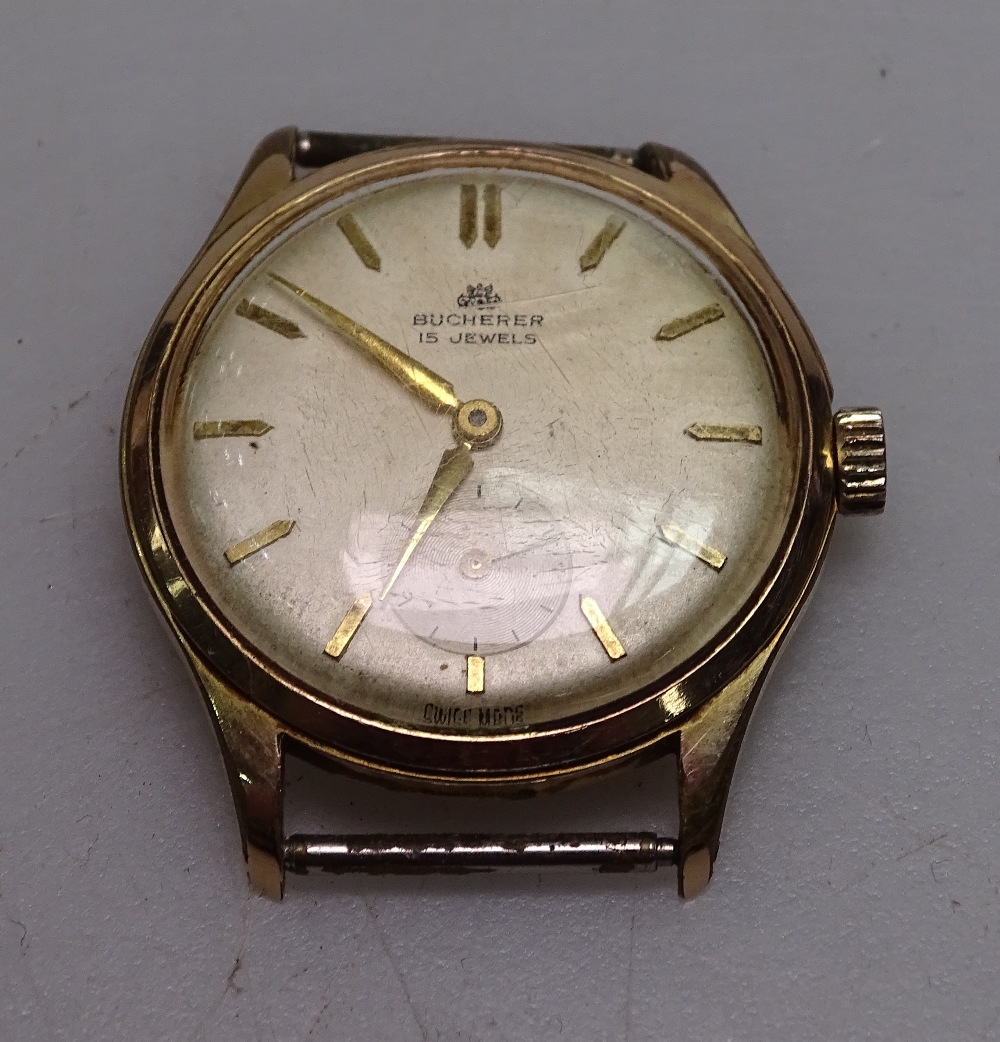 A gent's gold plated cased Bucherer wristwatch with secondary dial