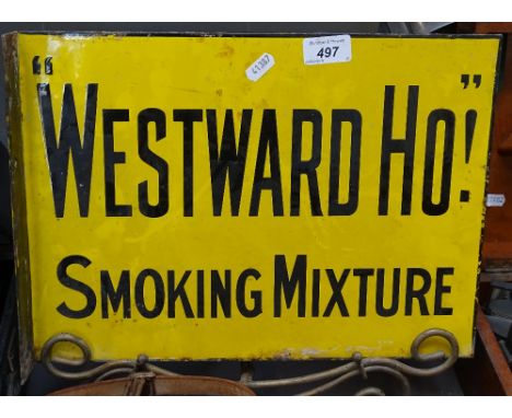 A Vintage double-sided enamel advertising sign for Westward Ho smoking mixture, 15" x 10.5" 