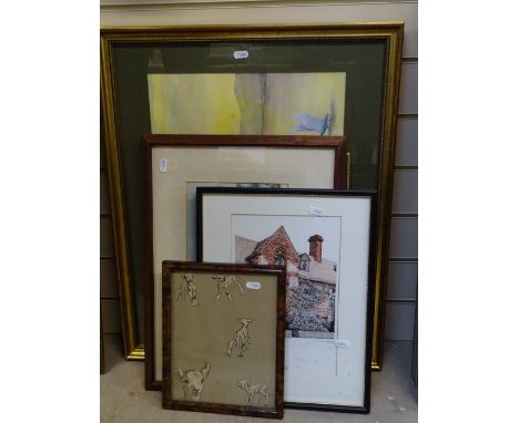 Watercolour, lakeside scene, 2 others, pencil sketch etc  (5) 