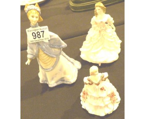 Two Royal Worcester lady figures Rebecca and Bridesmaid and a Coalport example