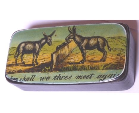 Vintage papier mache snuff box showing donkeys