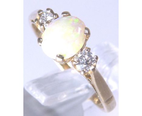 9 ct gold antique opal and diamond ring, size P