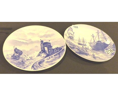 Two pre war Villeroy and Boch wall plates depicting port scenes 