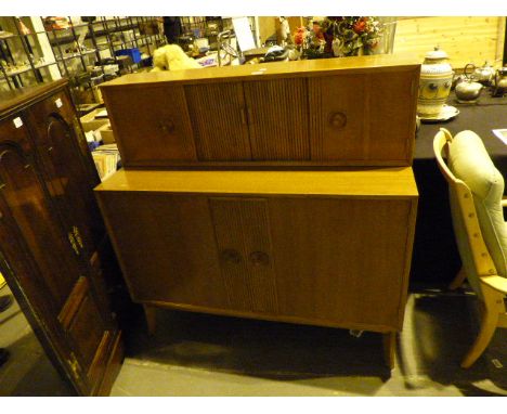 1970s light oak sideboard with roller front cupboard, 122 x 46 x 122 cm