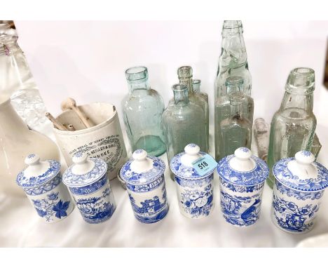 Six Spode Italian spice jars, a collection of glass bottles etc.