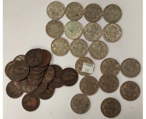 11 pre 1947 half crowns and a selection of bronze pennies