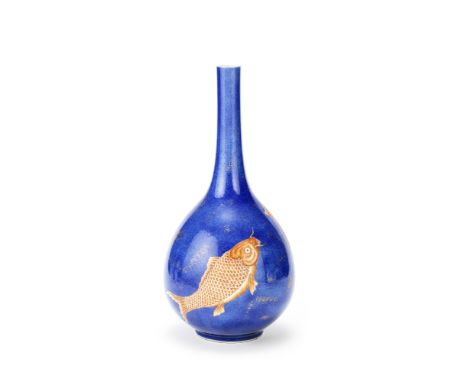 A POWDER BLUE AND IRON-RED 'CARP' BOTTLE VASEKangxiThe body painted with three iron-red carps with black pupils and gilt high