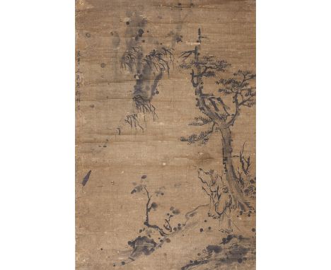 GAO QIPEI（1660-1734)Scholars under pine treesInk on paper, hanging scroll, inscribed and signed Gao Qipei, with two seals of 