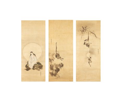 ATTRIBUTED TO KANO TAN'YU (1602-1674)Monkeys and KannonA set of three scroll paintings, ink and colour on silk, variously dep
