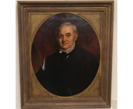 English School (circa 1880), Portrait of Mr Crick, half length in a black coat and tie, oil on canvas, oval, 73cm x 60cm 