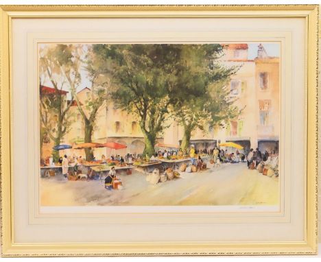 Arthur William Brown (1881-1966), Continental market scene, print in colours, signed by the artist, 47cm x 67cm 