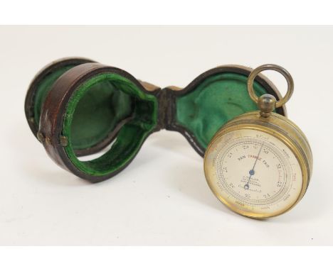 Late Victorian brass pocket combination barometer, compass and thermometer, 4cm silvered dial signed 'J Taylor, Optician, Not