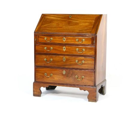 George III mahogany bureau, circa 1780, with later restorations, of small proportions, fitted interior with central cupboard,
