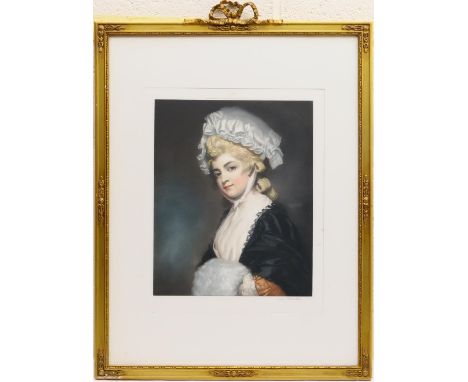 Louis Busiere (1880-1960), Portrait of Mrs Robinson after George Romney, coloured mezzotint, signed in pencil by the engraver