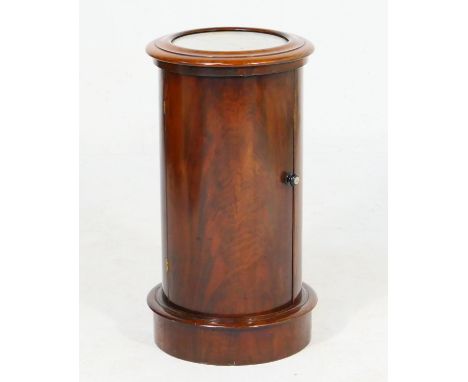 Victorian mahogany cylinder pot cupboard, with marble inset top, bowed door opening to a single shelf, 39.5cm diameter, heigh