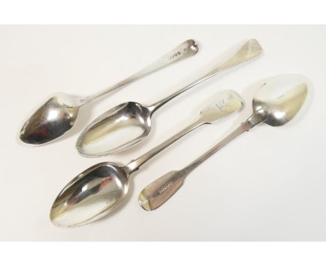Four late Victorian silver fiddle tablespoons, Birmingham 1896, each initialled 'K', gross weight approx. 339g (10.9 troy ozs