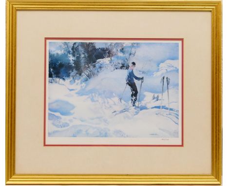 After Sir William Russell Flint (1880-1969), Mystery skier, limited edition coloured print, numbered 563/850, 27cm x 35.5cm 