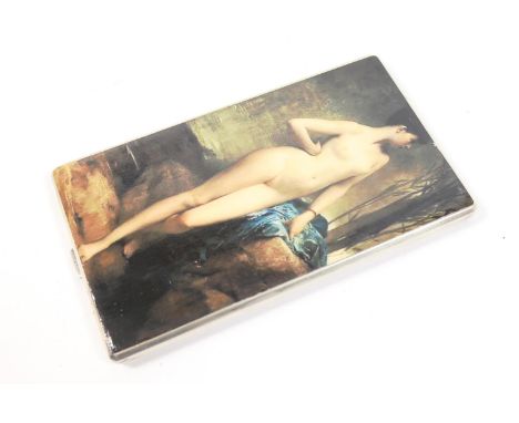 Silver cigarette case, Birmingham 1949, decorated with a varnished print of a nude after William Etty, 15cm x 8.5cm, gross we