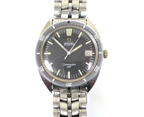 Omega Seamaster 120 stainless steel automatic wristwatch, circa 1960s, 28mm black matte dial with date aperture, centre sweep