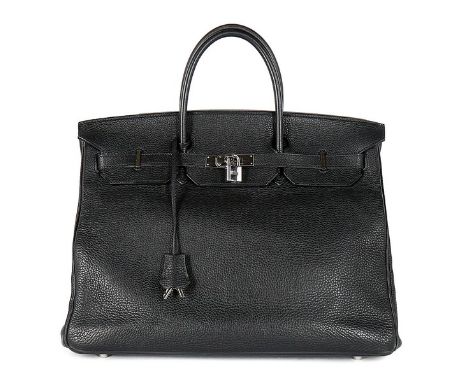 An Hermès black togo leather Birkin, 2005, blind stamp K, with silver palladium hardware, padlock fob with key and weatherpro