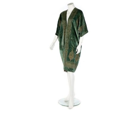 A Mariano Fortuny stencilled green velvet jacket, circa 1920, with circular label 'Mariano Fortuny Venise', stencilled in gol