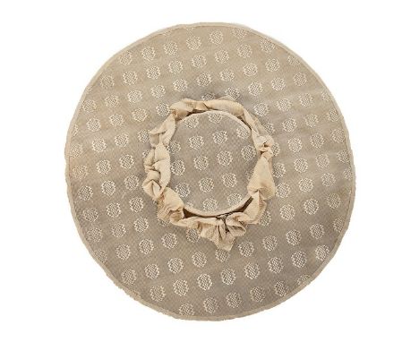 A fine and rare ivory cannelé silk bèrgere hat, circa 1760-80, figured with chequered spots, the low crown edged with a ruffl