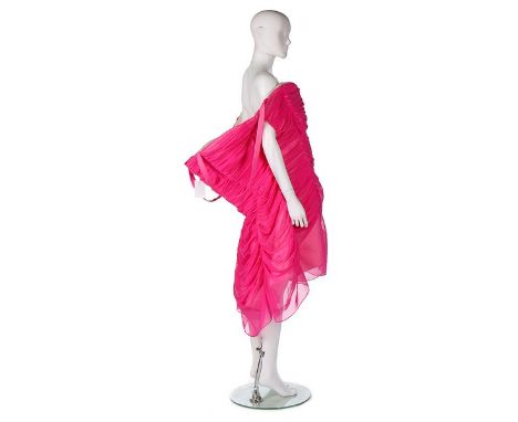 A Martin Margiela shocking pink draped chiffon dress, '20th Anniversary' collection, Spring-Summer, 2009, with blank label, s