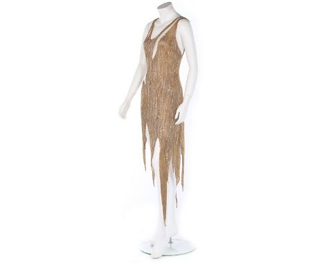 A Jean-Louis Scherrer by Stephane Rolland gold bugle beaded flapper style cocktail dress, Autumn-Winter 2000-01, defilé label