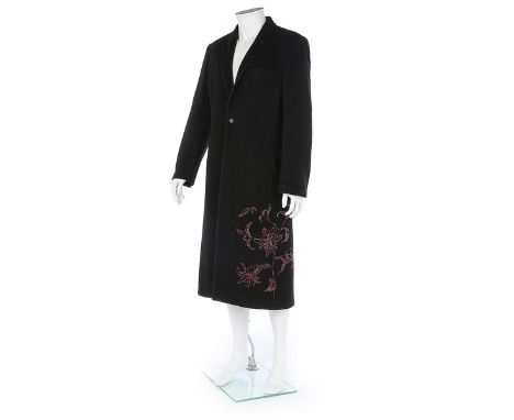 An Alexander McQueen black cashmere man's coat, 'Joan' collection, Autumn-Winter, 1998-99, grey on black narrow label, the fr