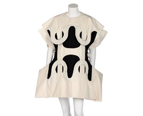 A Comme des Garçons ivory and black muslin dress, Spring-Summer, 2014, labelled, angular shaped hips, the body of the dress w