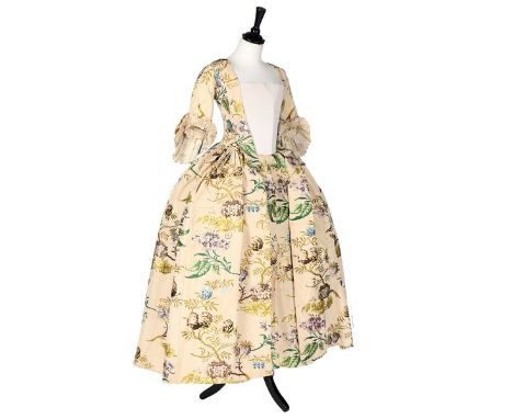 A Spitalfields brocaded silk robe à l'Anglaise, the silk probably Anna Maria Garthwaite, the fabric late 1730s, construction 