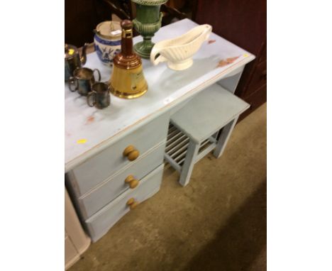 A painted pine dressing table fitted three drawers with matching stool