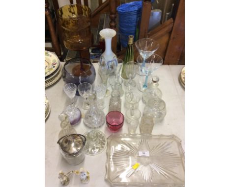 A quantity of various glassware to include a pair of cocktail glasses; an amethyst glass goblet etc.