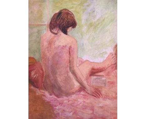 English School, 20th century, inscribed verso, seated nude, oil on board, 61cm x 50 cm CONDITION: generally good, light scuff