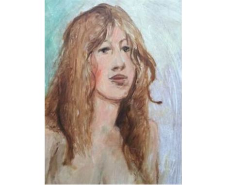 British School, 20th century, shoulder length portrait of a nude, oil on board, unframed, 51cm x 46cm. Condition: good with v