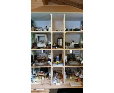 Magnificent 4- storey Georgian dolls house with all contents and a box of spares to complete a few unfinished areas. 1/12 sca