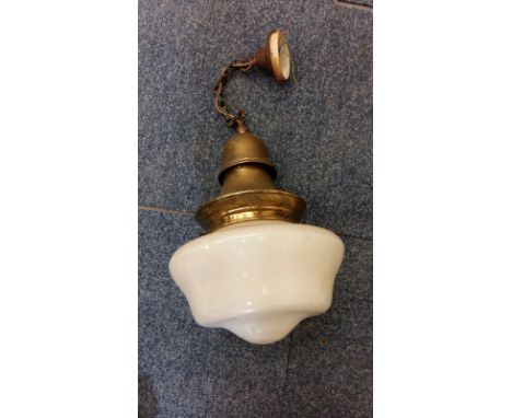 Early 20th Century opaline glass pendant ceiling light. Retains original glass shade. Glass diameter approx 27 vm, drop appro