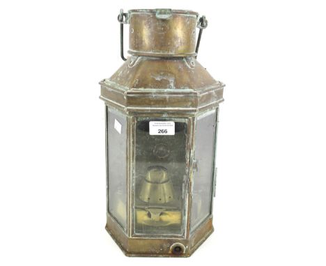 An early 20th century brass ships lantern. Stamped '1914', and 'E.L.I Griffiths &amp; Sons, Birmingham, 1914', with angled gl