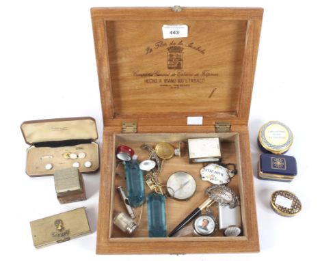 An assortment of collectables and other items. To include a single 18ct gold enamel button, a 9ct gold tie pin in the form of