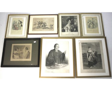 A group of 19th century prints. Including: a portrait of Auguste Furstin von Liegnitz, an Italian engraving of a bull hunt, T