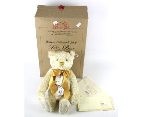 A Steiff limited edition British Collector's 2000 Teddy Bear. Number 2168 of 4000. Golden mohair, stitched nose, articulated 