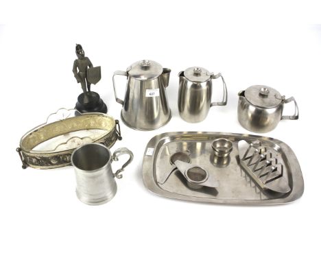 A group of metalware. Including: a Danish stainless steel coffee-pot, various items of Old Hall stainless steel, a Knight lig